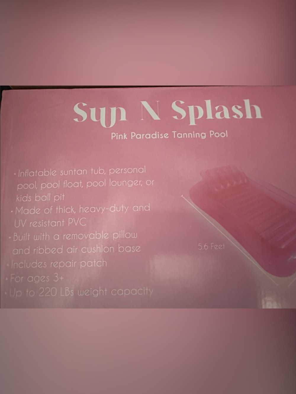 Pink Inflatable Tanning Pool - Picture 2 of 2